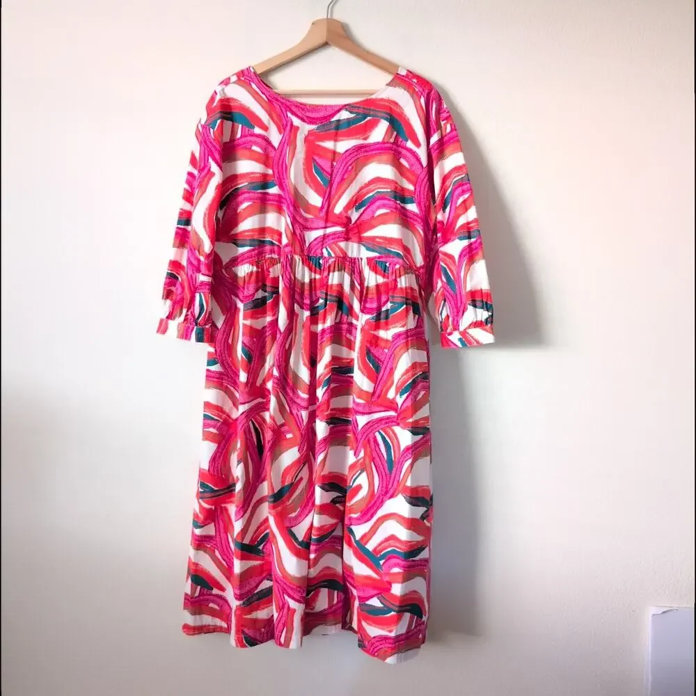 Nordstrom by Cristina Martinez Rainbow Cotton Swing Dress Small - Frock‎ Pink